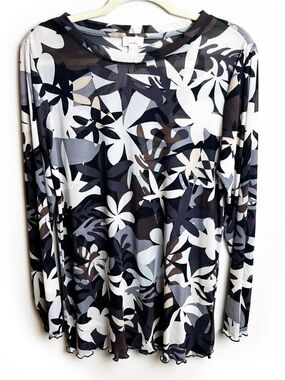 LOGO Layers printed long sleeve mesh knit top QVC A627795 size: M